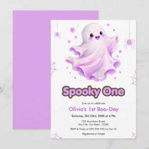 Purple Ghost Spooky One Halloween 1st Birthday Invitation