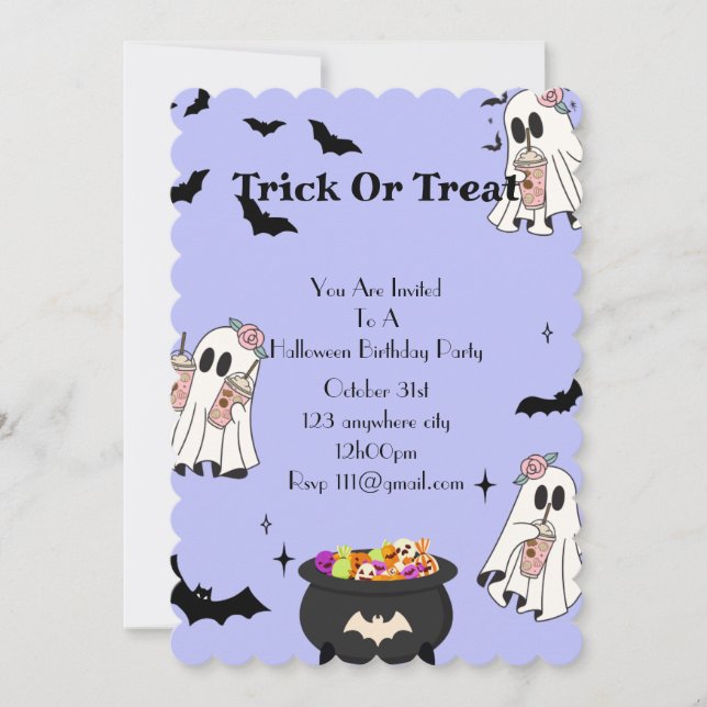 Purple ghosts halloween birthday party  invitation (Front)