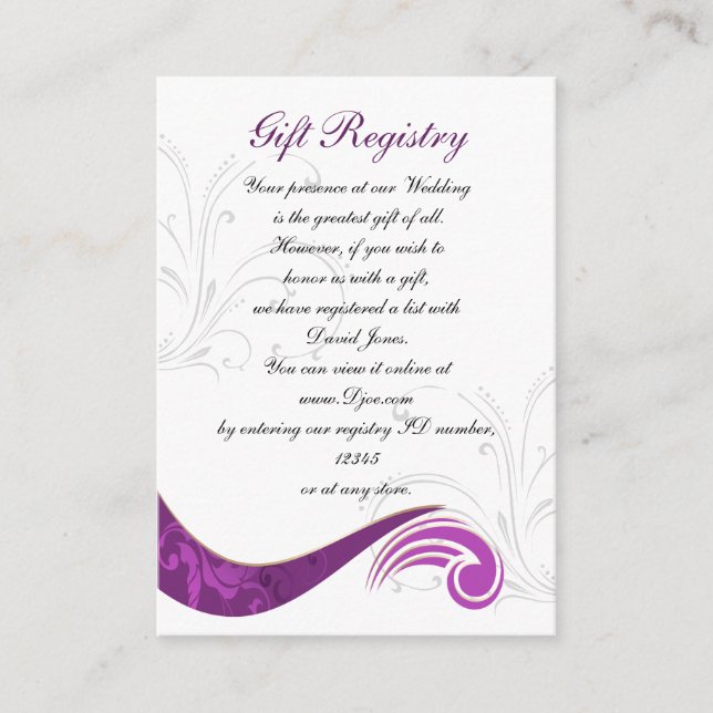 purple Gift registry  Cards (Front)
