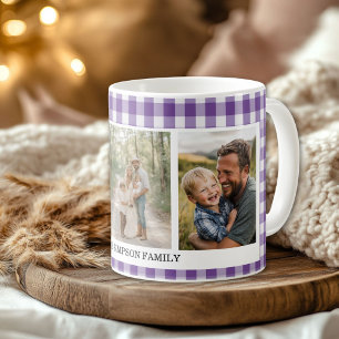 Purple Gingham 3 Photo Coffee Mug