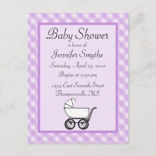 Purple Gingham Baby Shower Invitations