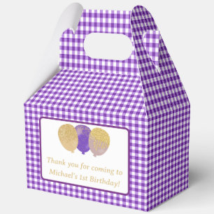 Purple Gingham Balloons Custom Photo Birthday  Favour Box