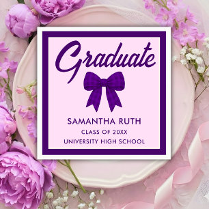Purple Gingham Bow Graduation Party Napkin