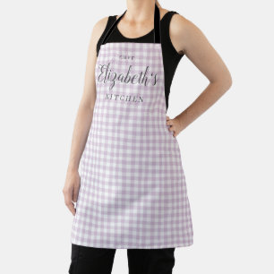 Purple gingham check adult personalized cooking apron