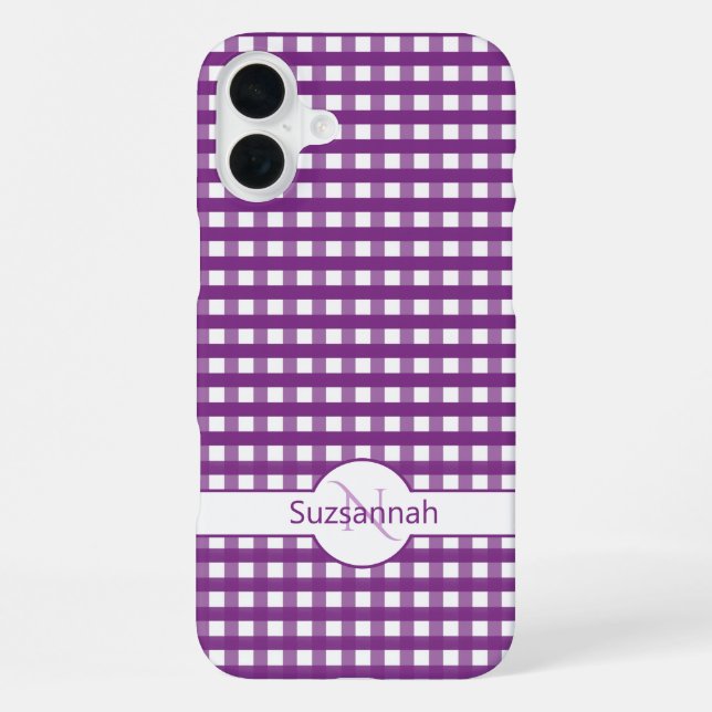 Purple Gingham Check Monogrammed Custom Case-Mate iPhone Case (Back)