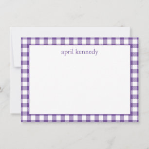 Purple Gingham Check Personalised Flat Card