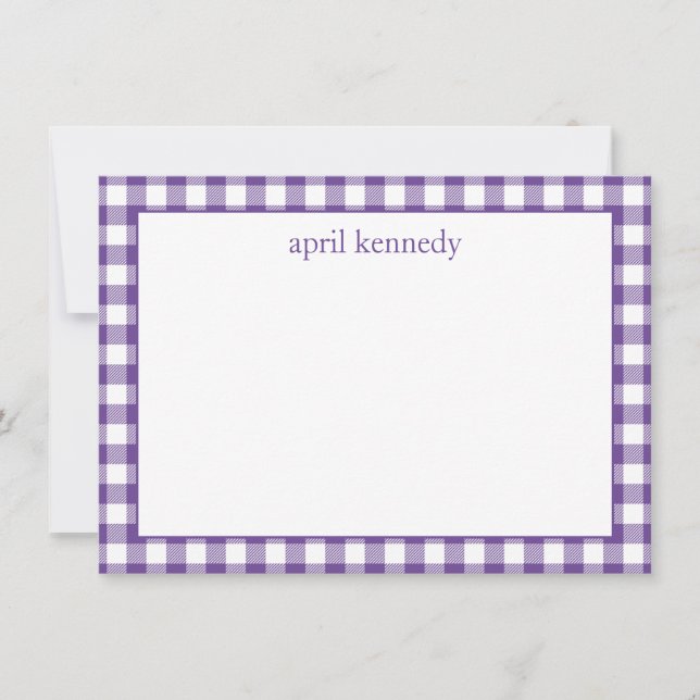 Purple Gingham Check Personalised Flat  Card (Front)