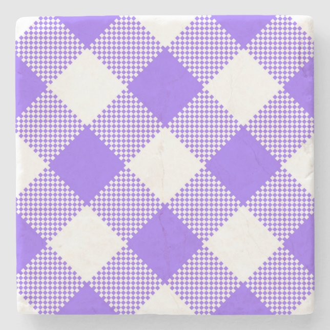Purple Gingham Checked Square Coaster (Front)