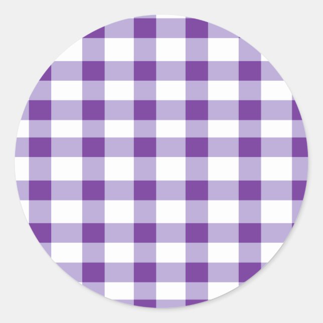 Purple Gingham Classic Round Sticker (Front)