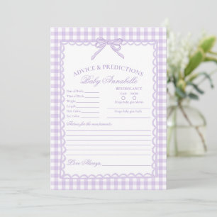 Purple Gingham Coquette Bow Advice for Baby Card