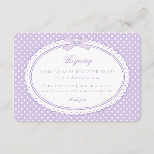 Purple Gingham Coquette Bow Baby Registry Enclosure Card (Front)