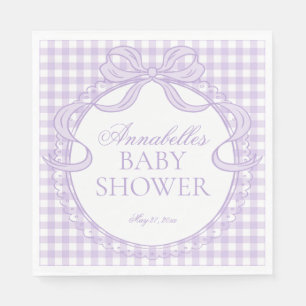 Purple Gingham Coquette Bow Baby Shower Dessert Napkin