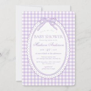 Purple Gingham Coquette Bow Baby Shower Invitation