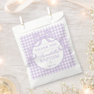 Purple Gingham Coquette Bow Baptism Dessert Favour Bags