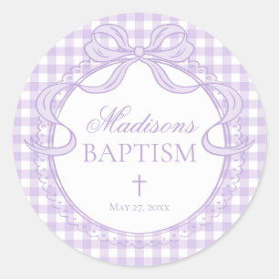 Purple Gingham Coquette Bow Baptism Envelope Seal