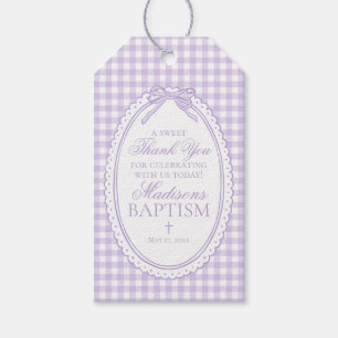 Purple Gingham Coquette Bow Baptism Favours Gift Tags