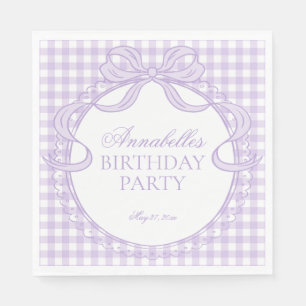 Purple Gingham Coquette Bow Birthday Party Dessert Napkin