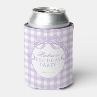 Purple Gingham Coquette Bow Birthday Party Favour Can Cooler
