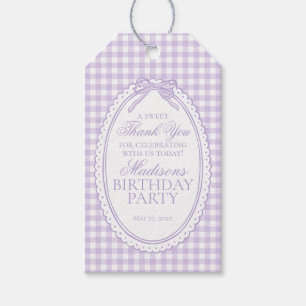 Purple Gingham Coquette Bow Birthday Party Favours Gift Tags