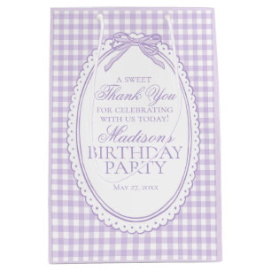 Purple Gingham Coquette Bow Birthday Party Favours Medium Gift Bag