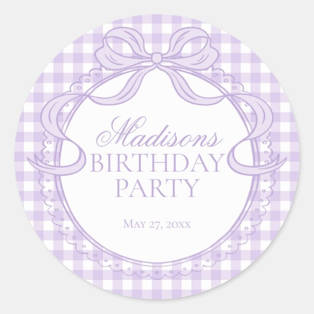 Purple Gingham Coquette Bow Birthday Seal (Front)