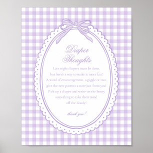 Purple Gingham Coquette Bow Diaper Thoughts Baby Poster