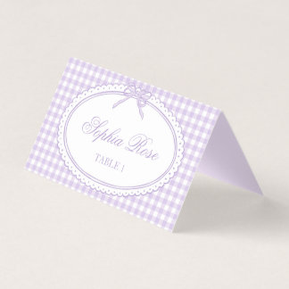 Purple Gingham Coquette Bow Place Card Table Decor