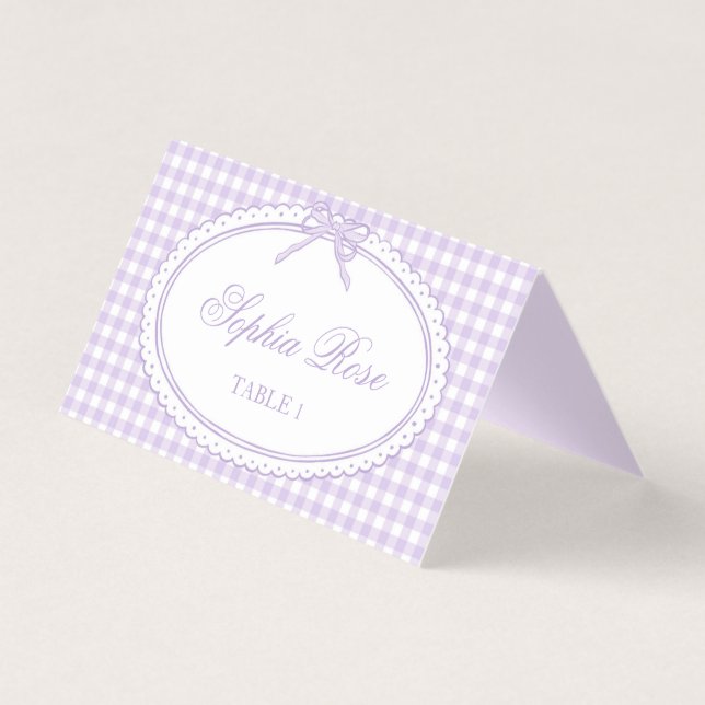 Purple Gingham Coquette Bow Place Card Table Decor (Front)