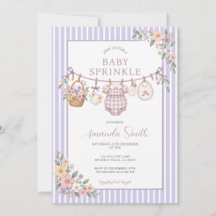 Purple Gingham Floral Baby Sprinkle Invitation