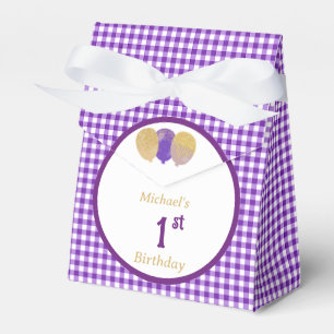 Purple Gingham Glitter Balloons Custom 3 Photos Favour Box