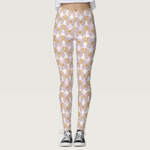 Purple Gingham Gold Butterfly Designer Leggings