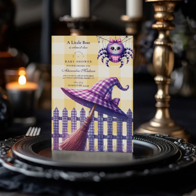 Purple Gingham Halloween Baby Shower Invitation (Creator Uploaded)