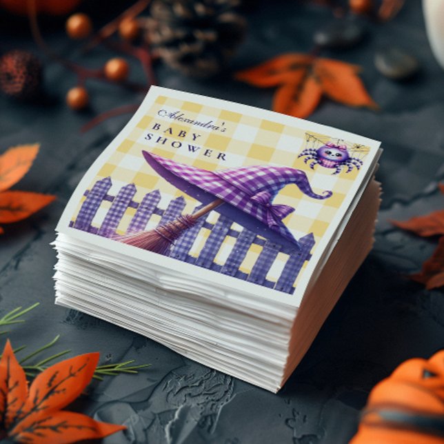Purple Gingham Halloween Baby Shower Napkin (Creator Uploaded)