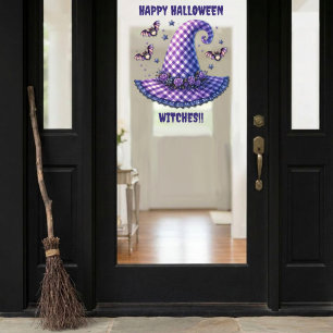 Purple Gingham Halloween Witch Hat And Bats
