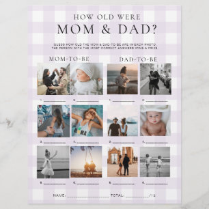Purple Gingham How Old Were Mum and Dad Photo Game Flyer