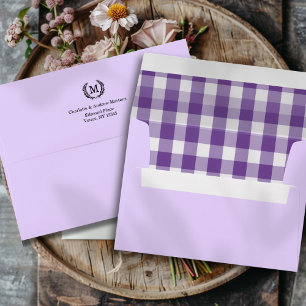 Purple Gingham Monogram Crest Envelope