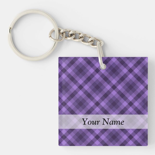 Purple gingham pattern key ring (Front)