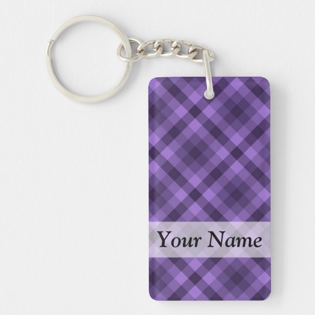 Purple gingham pattern key ring (Front)
