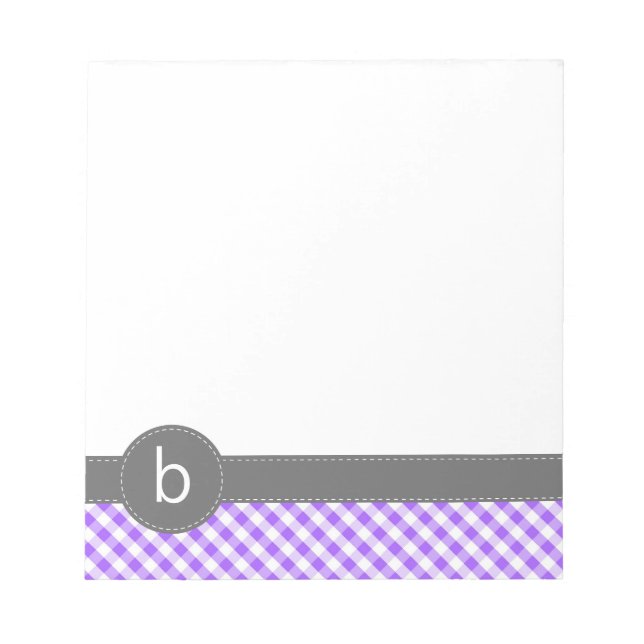 Purple Gingham Pattern Monogram Notepad (Front)