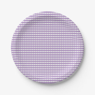 Purple Gingham Pattern Paper Plate