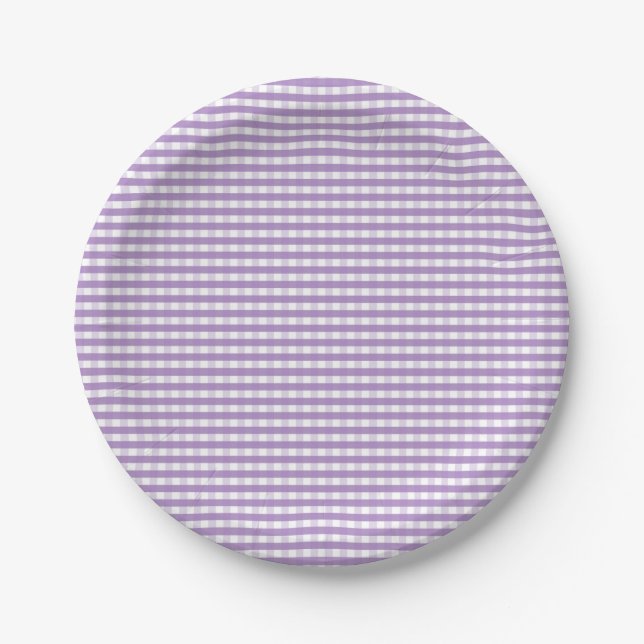 Purple Gingham Pattern Paper Plate (Front)