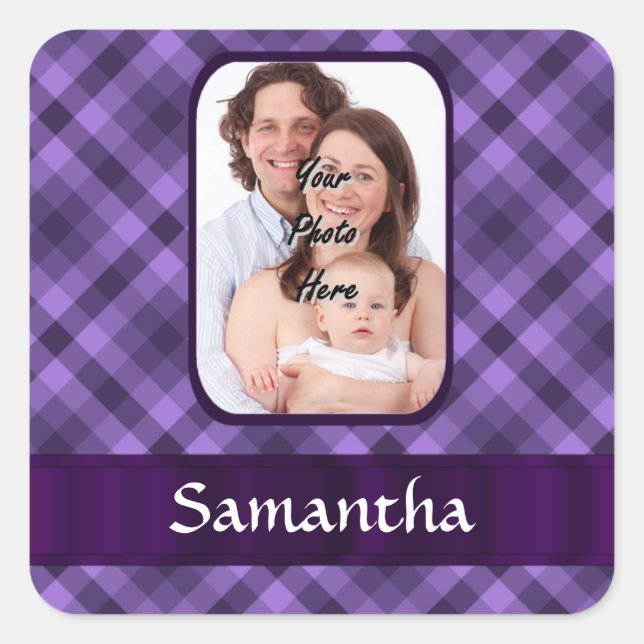 Purple gingham pattern square sticker (Front)
