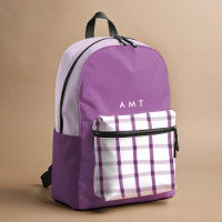 Purple Gingham Plaid Personalised Name Initials