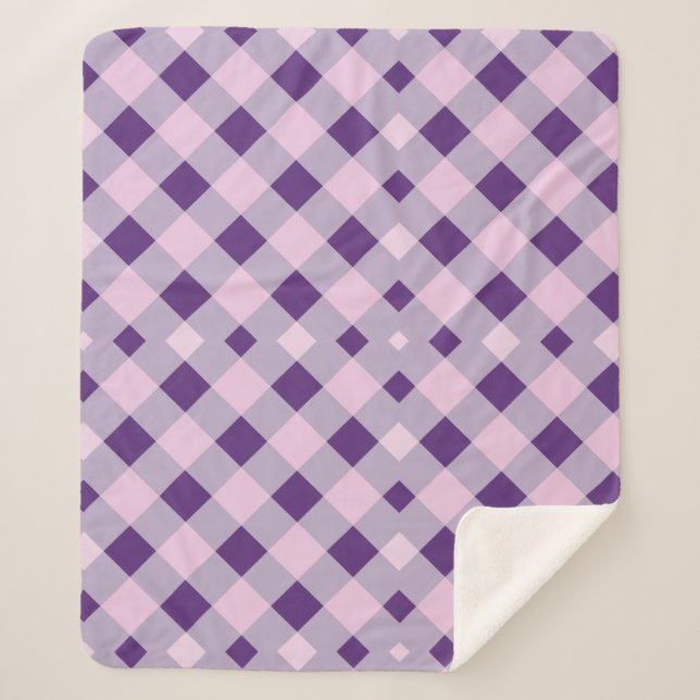 Purple gingham plaid Sherpa Blanket (Front)
