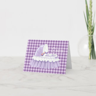 Purple Gingham Ruffled Bassinet Blank Notecard