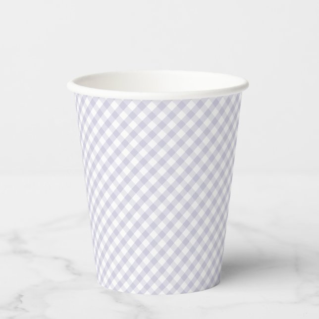 Purple gingham simple baby shower paper cups (Front)