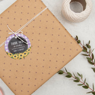 Purple Gingham & Sunflowers Baby-Q Shower Thank Yo Favour Tags