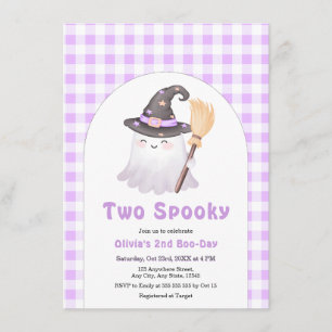 Purple Gingham Two Spooky Halloween 2nd Birthday Invitation
