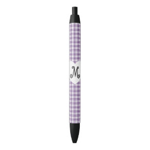 Purple Gingham with a Heart Black Ink Pen