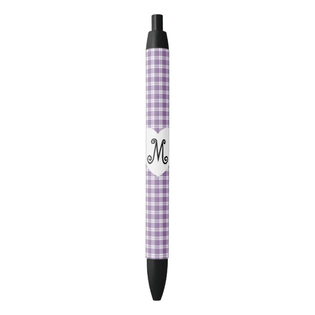 Purple Gingham with a Heart Black Ink Pen (Front Vertical)